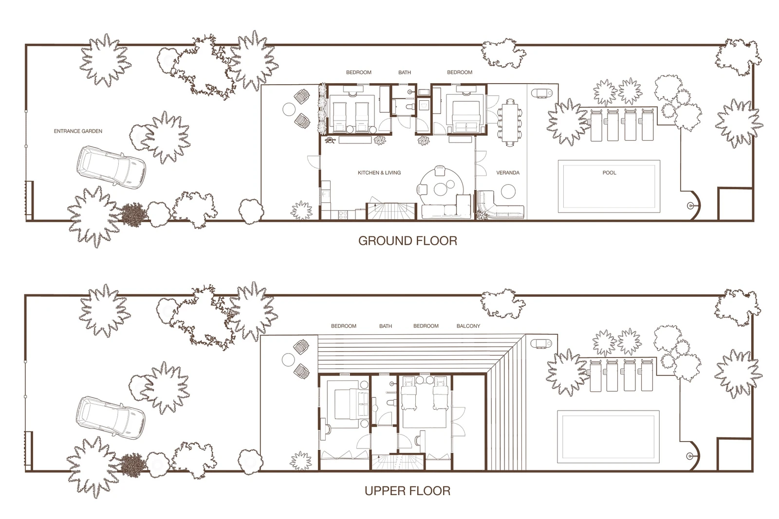 Floor plans of the ground floor and upper floor