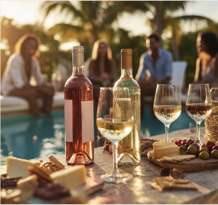 Welcome wine package with wine and snacks by the pool