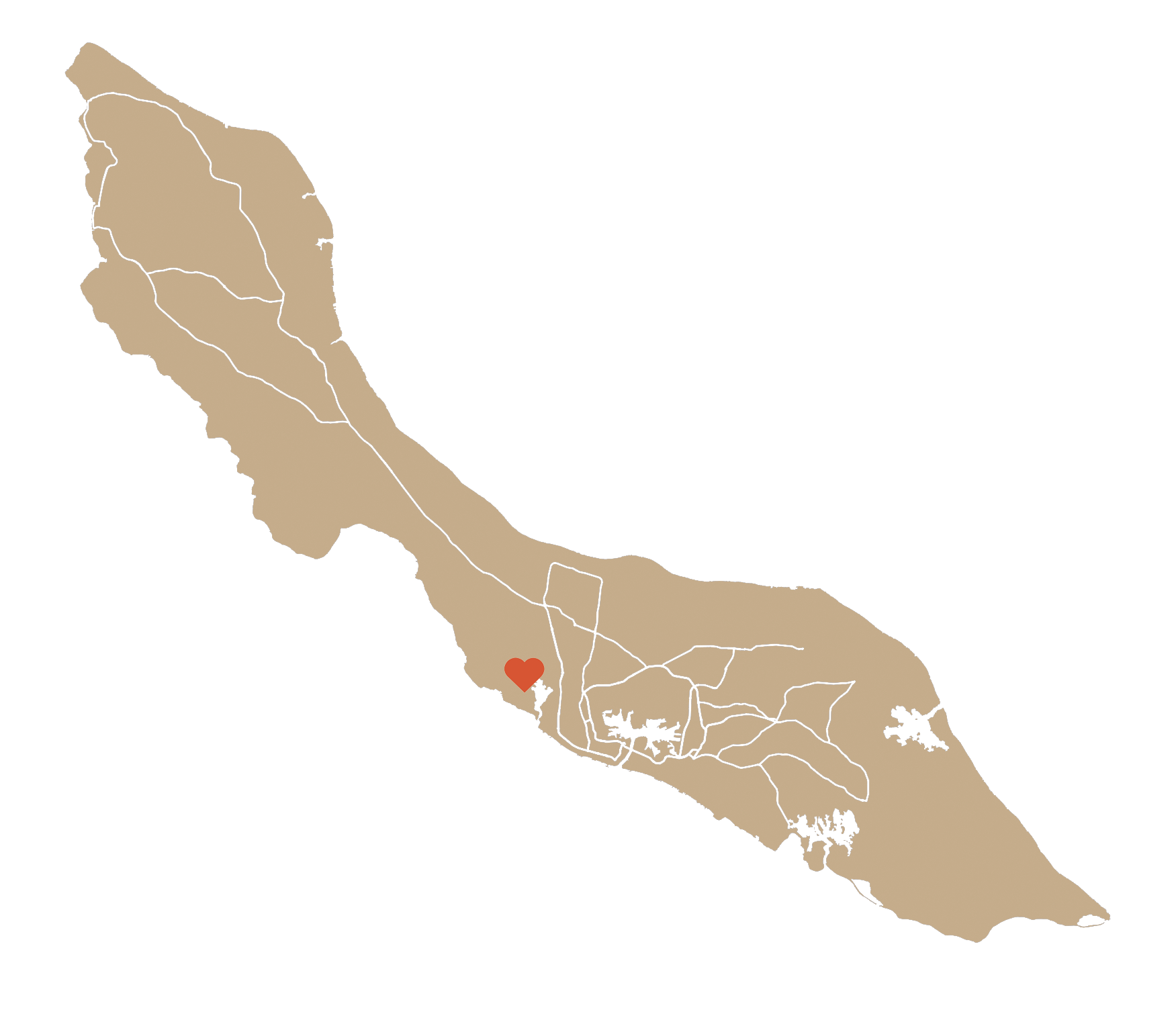 Map of Curaçao showing The Hidden Palm near Groot Piscadera